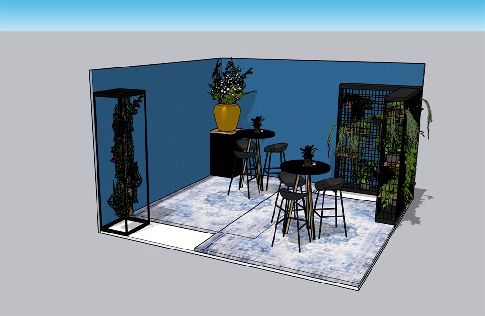 3D-impressie van een beursstand van 16 m²