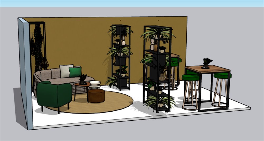 3D-impressie van een beursstand van 24 m²